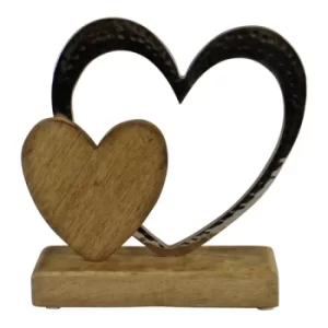 Image of Large Double Heart On Wooden Base Ornament
