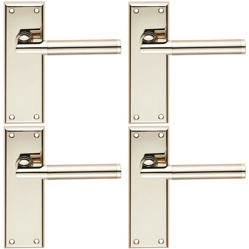 Image of Loops 4x Round Bar Section Handle on Latch Backplate 150 x 50mm Polished Satin Nickel Metallics