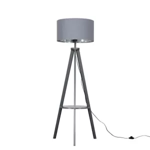 Image of Morrigan Light Wood Tripod Floor Lamp with XL Cool Grey Reni Shade