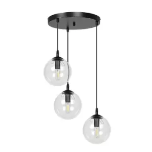 Image of Cosmo Black Globe Cluster Pendant Ceiling Light with Clear Glass Shades, 3x E14