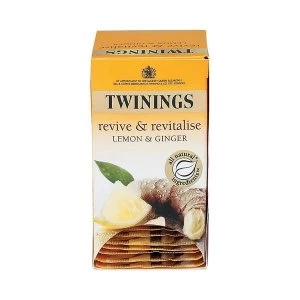 Image of Twinings Revive and Revitalise Lemon and Ginger Individually-wrapped Infusion Tea Bags Pack of 20 Tea Bags