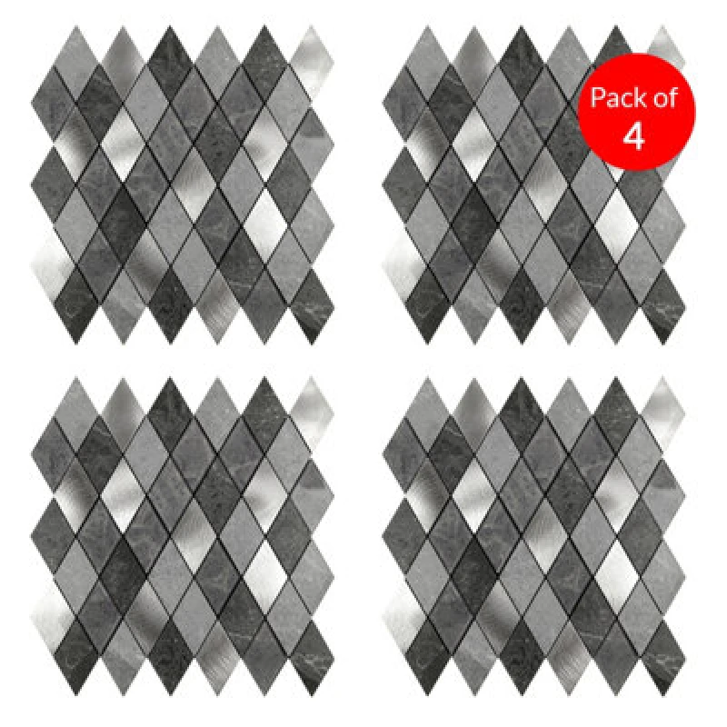 Image of Ener-J Silver Slate Diamond Pattern Peel And Stick Aluminum Tile Size:295 X 29 5 X 4.5mm (Pack Of 4)