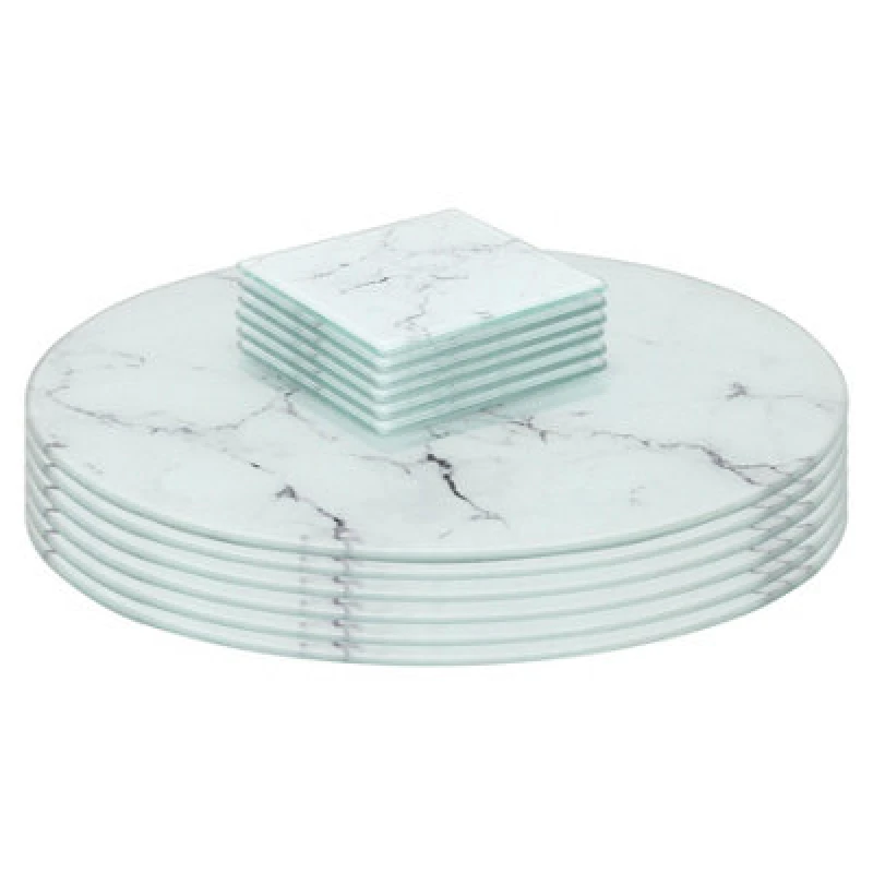 Image of Harbour Housewares 12Pc Round Glass Placemats & Square Coasters - 30Cm Marble Dining Table Protection Place Mats Coasters