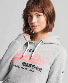 Image of Superdry Womens Vintage Logo American Classics Hoodie Grey / Athletic Grey Marl - Size: 8