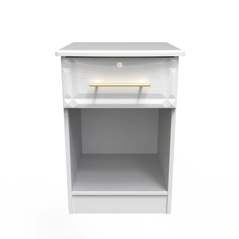 Image of Norfolk 1 Drawer Bedside Cabinet - Lockable In White Ash (Ready Assembled)