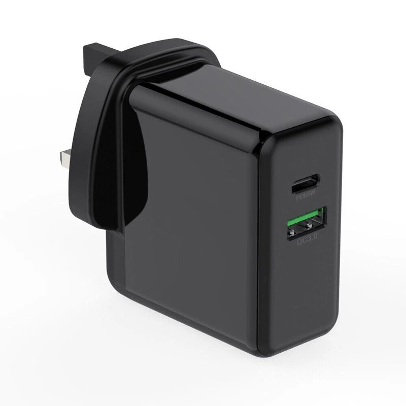 Image of FDL 2 PORT 1 X USB-C PD & 1X USB A QC3 CHARGER 65W - BLACK