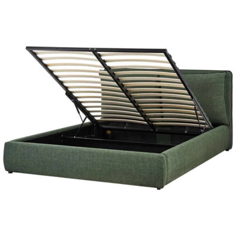 Image of Beliani Ottoman Bed Fabric Bajonna 160 X 200 Cm (Eu King Size) Dark Green