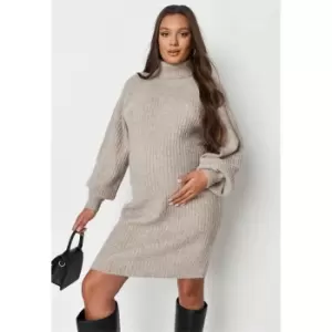 Image of Missguided Tuck Sleeve Maternity Knit Jumper Dress - Neutral