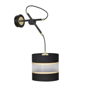 Image of Korno Black Wall Lamp with Black, Gold Fabric Shades, 1x E27