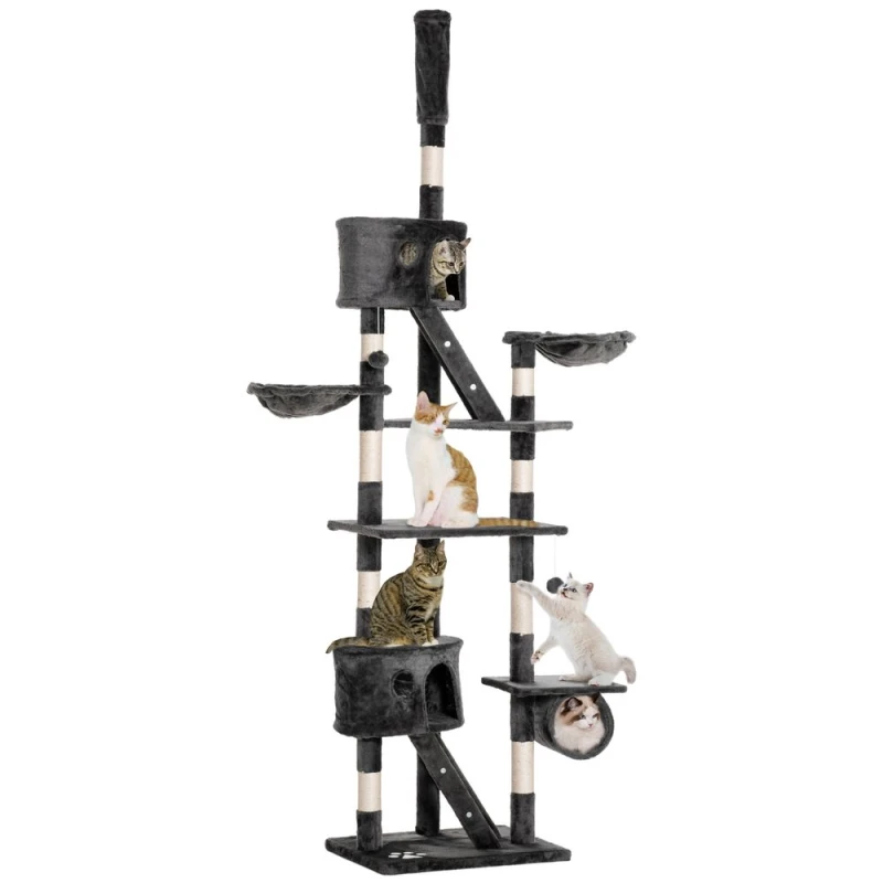 Image of PawHut 240-260cm Cat Tree with Scratching Posts - Dark Grey D30-093GY