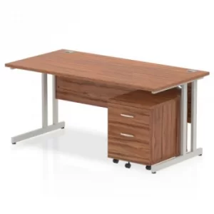 Image of Impulse 1600 Straight Cantilever Workstation 500 Two drawer mobile Pedestal Bundle Walnut
