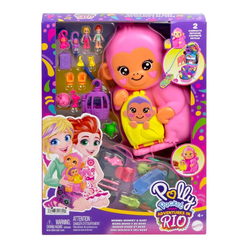 Image of Polly Pocket Polly Pocket Momma Monkey & Baby Mini Doll Playsets