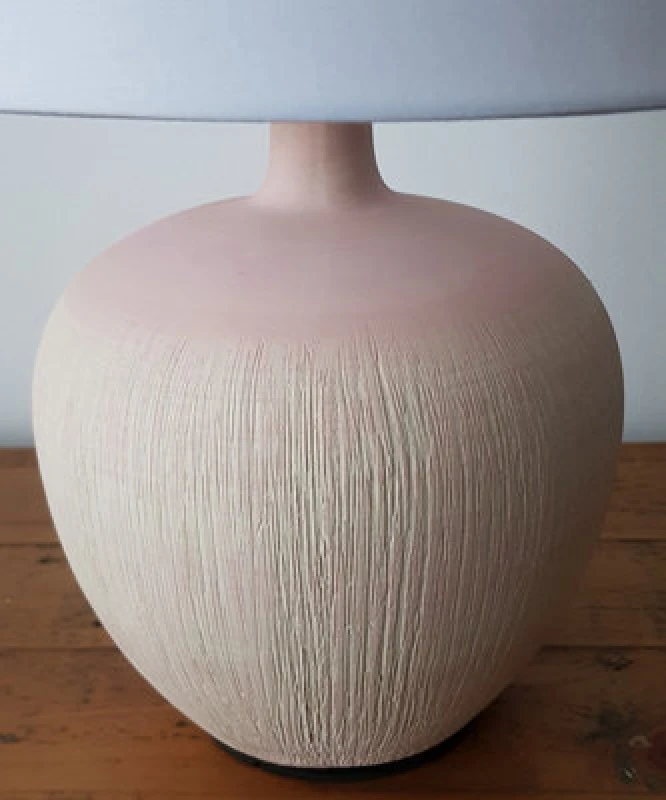 Image of K Living Table Lamp Pink Glazed Ceramic Base And White Fabric Coated Shade