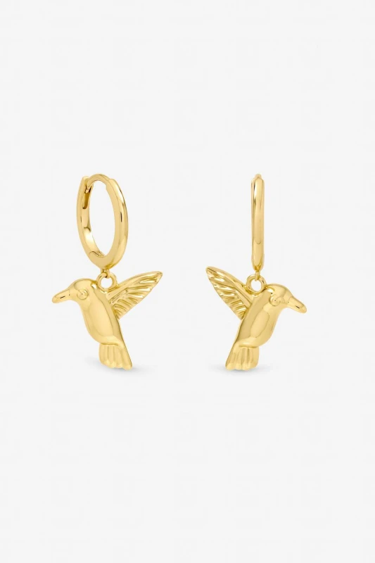 Image of Jon Richard Womens Gold Plated Hummingbird Charm Hoop Earings Gold Female One Size