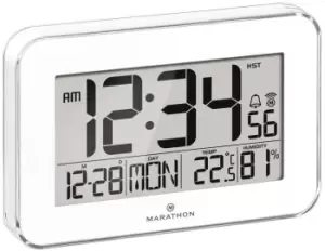 Image of Marathon Clock Crystal Framed Atomic Wall Temperature & Humidty White