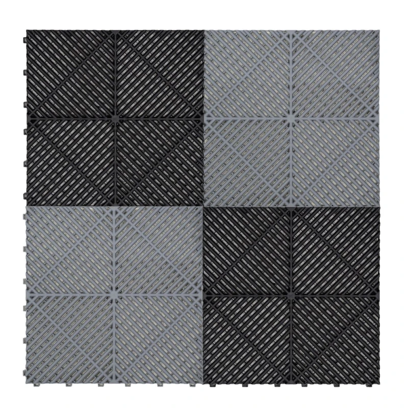 Image of Monstershop Vented Garage Floor Tiles Black (x60), Grey (x60) with Edges (x46) Black
