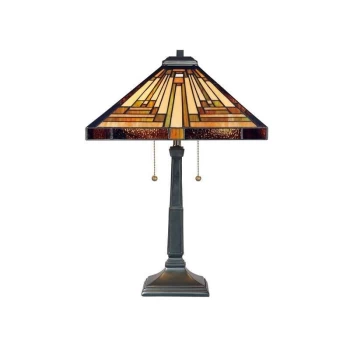 Image of Stephen - 2 Light Tiffany Table Lamp Vintage Bronze, E27 - Elstead