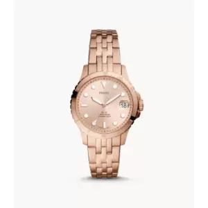 Image of Fossil Womens Fb-01 Three-Hand Date Rose Gold-Tone Stainless Steel Watch - Rose Gold