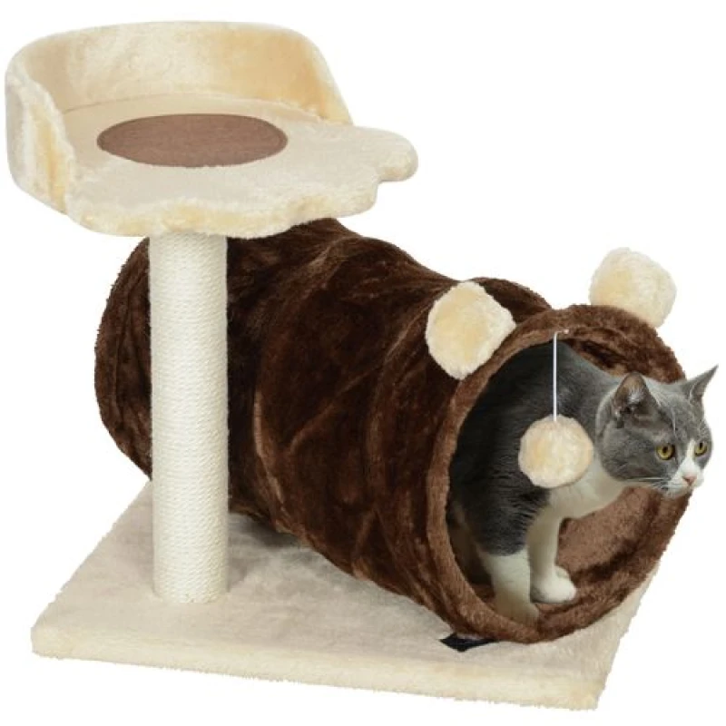 Image of PawHut Cat Tree w/ Scratching Post, Bed, Cat Tunnel, Toy Ball, Dark Brown, Brown D30-823V00DR