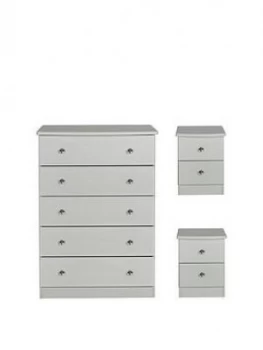 Image of Swift Verve Ready Assembled 3 Piece Package - 5 Drawer Chest And 2 Bedside Chests