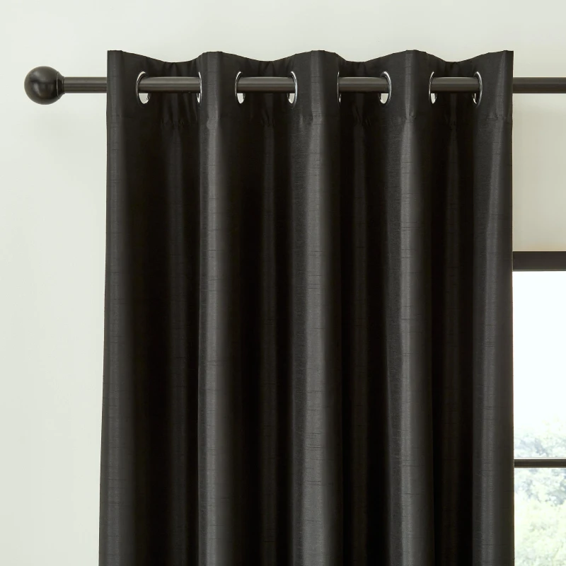 Image of Catherine Lansfield Faux Silk Blackout Thermal Eyelet Curtains Black unisex 66x54cm