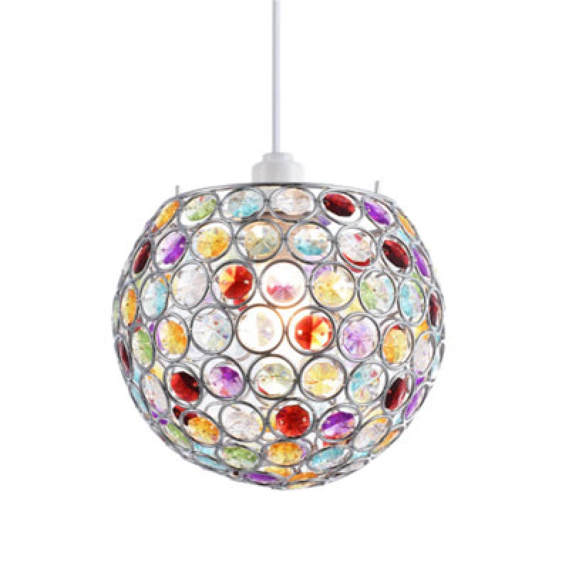 Image of Happy Homewares Modern Round Globe Easy Fit Pendant Shade With Small Multi Acrylic Bead Jewels