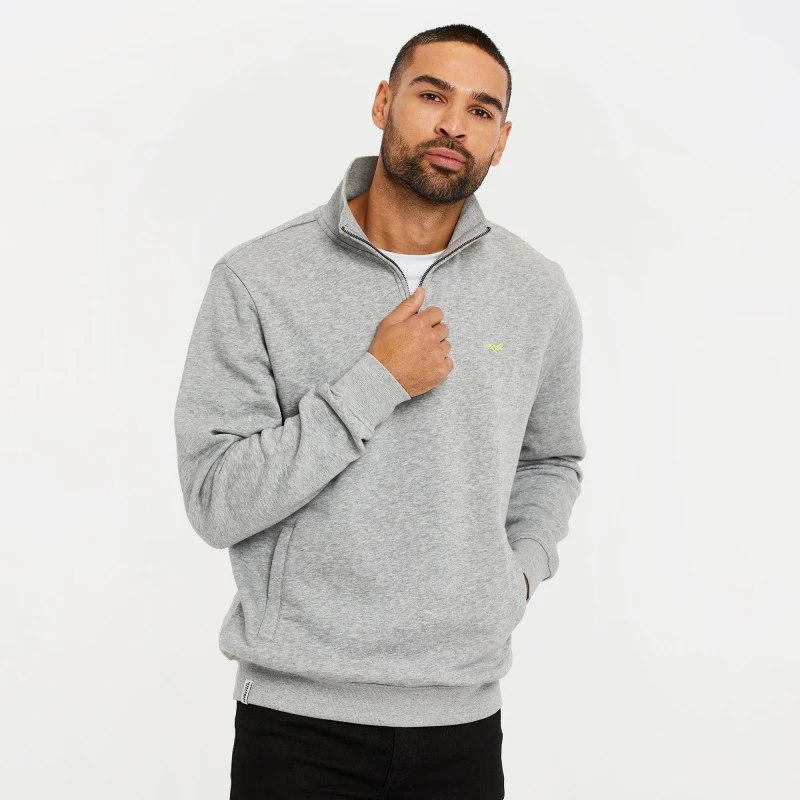 Image of Threadbare 'Patrick' Zip Neck Sweatshirt Grey