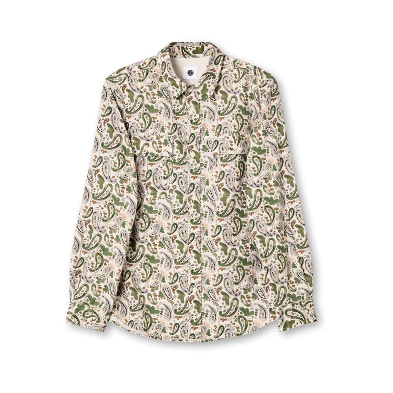 Image of Pretty Green Mens Aquarelle Paisley Long-Sleeve Patterned Shirt Stone male Small