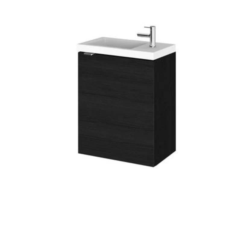 Image of Hudson Reed Fusion Wall Hung 1 Door Vanity Unit & Polymarble Basin Compact, Sink Vanity Unit, Charcoal Black, 400mm