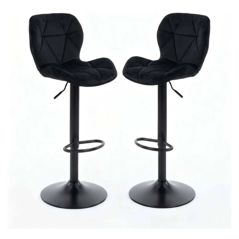 Image of Alivio Modern Faux Velvet Adjustable Bar Stool (Set of 2, Velvet Black) in Black Unisex