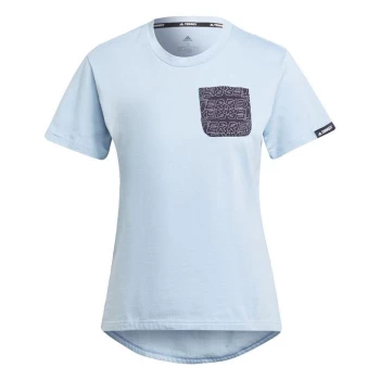Image of adidas Terrex Pocket Graphic T-Shirt Womens - Ambient Sky / Legend Ink