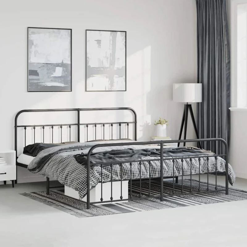 Image of VIDAXL Metal Bed Frame without Mattress with Footboard Black 193x203cm Vidaxl 8720845881450
