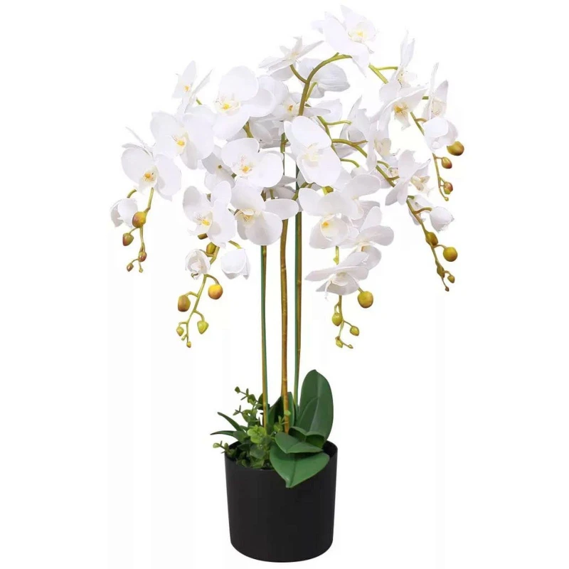 Image of Leaf 85cm Leaf Design UK Realistic Artificial Orchid Flower Display in Pot Green