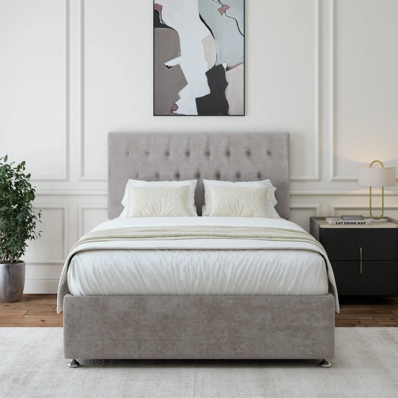 Image of Bedmaster Bedmaster Luxury Velvet 4 Drawer Divan Base And Button Headboard in Light Grey Size: Double Light Grey Double Unisex 7867867540727