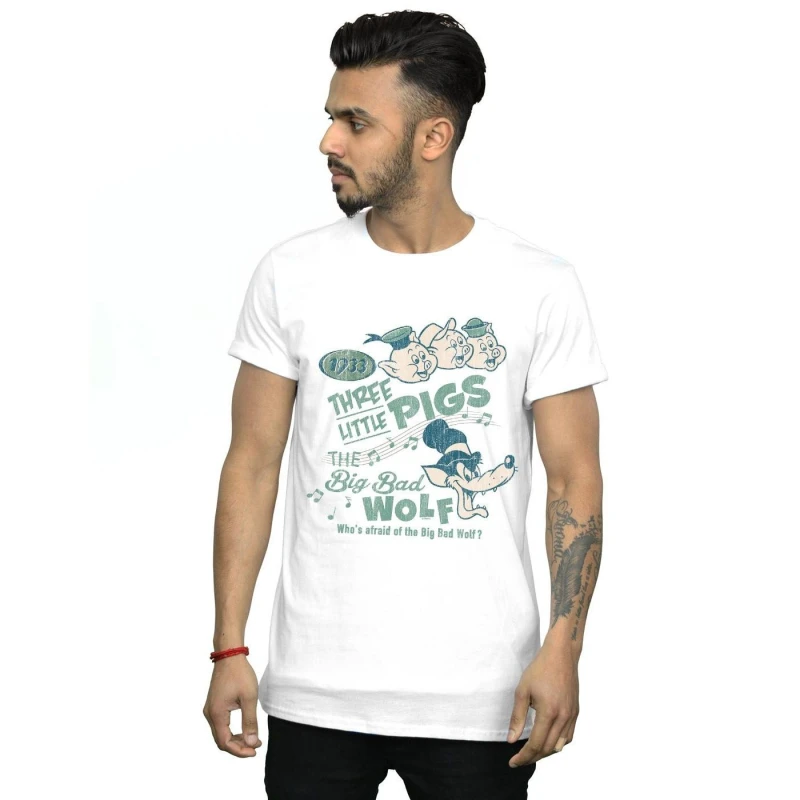 Image of Disney Men Three Little Pigs Who's Afraid Of The Big Bad Wolf T-Shirt in White Size: Small White S Male 5059308926661