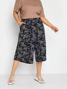 Image of Yours Flower Stretch Jersey Culotte, Blue, Size 20, Women
