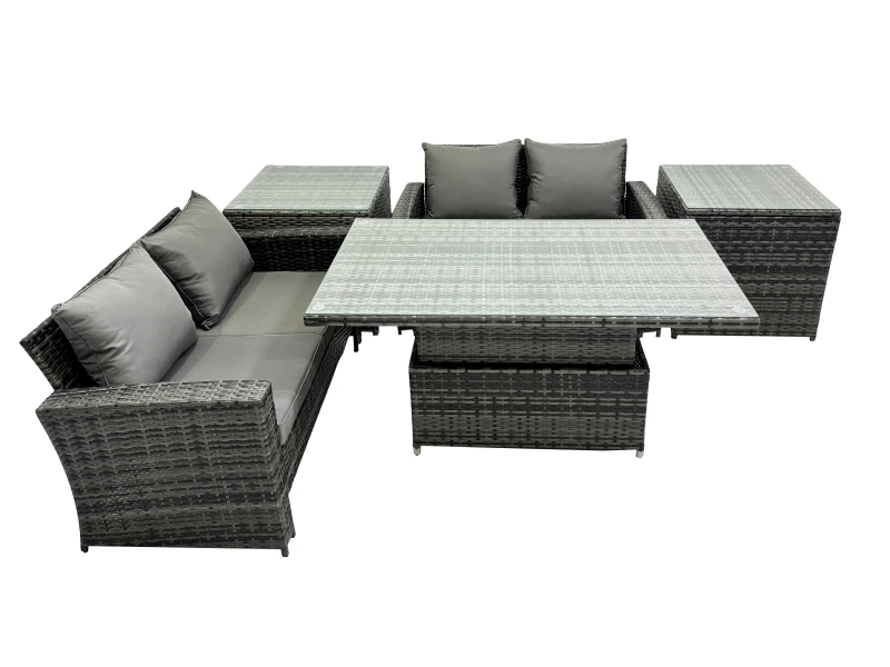 Image of Fimous Outdoor Love Sofa Set 4 Seat Rattan Garden Furniture Set & in Dark Grey Dark Grey Unisex