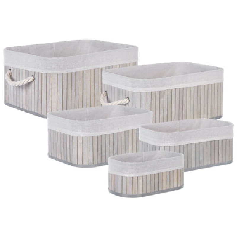 Image of Beliani Set Of 5 Baskets Talpe Bamboo Wood Grey