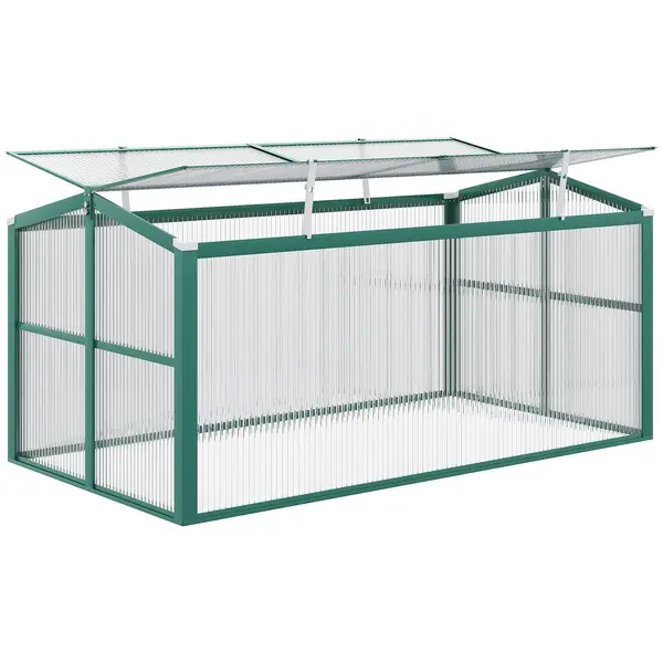 Image of Aluminium Cold Frame Greenhouse Planter with Openable Top 130x70x61cm