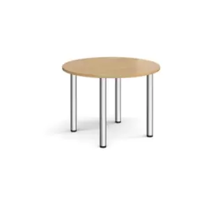 Image of Circular chrome radial leg meeting table 1000mm - oak