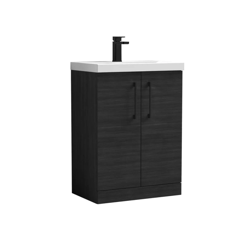 Image of Balterley Level Contemporary Bathroom Floor Standing 2-Door Vanity Unit & Mid-Edge Basin, Charcoal Black, 600mm