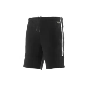 Image of Lacoste Black Branded Bands Cotton Fleece Blend Shorts