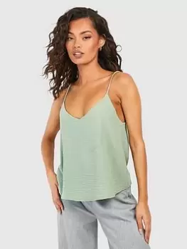 Image of Boohoo V Neck Cami - Light Khaki, Green, Size 10, Women