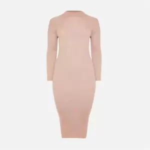 Image of Missguided Recycled Plus Size High Neck Rib Knit Midaxi Dress - Brown