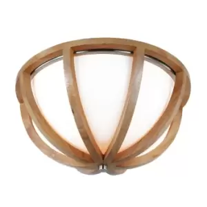 Image of 2 Bulb Flush Light Low Ceiling Light Wood Brushed Steel LED E27 60W Bulb