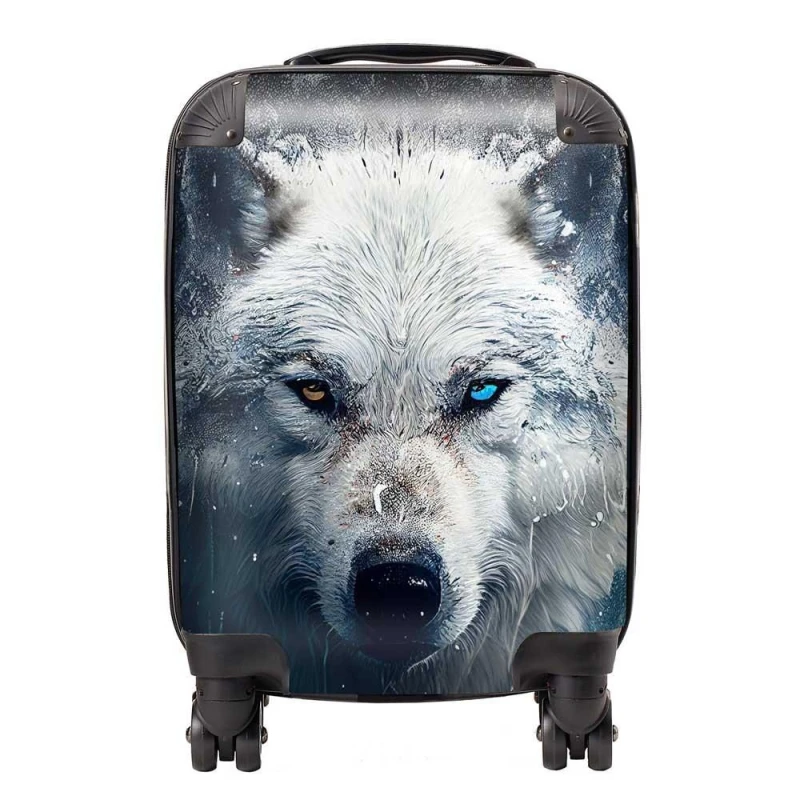 Image of Warren Reed - Designer White Wolf Face Splashart Suitcase Size: Medium White Unisex Medium
