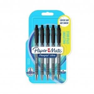 Image of PaperMate Flexgrip Retractable Pen Medium Black Pack of 5 2027751