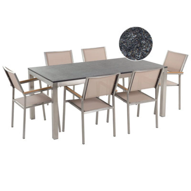 Image of Beliani Garden Dining Set 6 Seater Grosseto Granite Flamed Black/ Beige