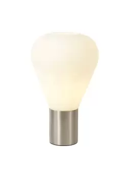 Image of Narrow Table Lamp, 1 x E27, Satin Nickel, Opal Glass