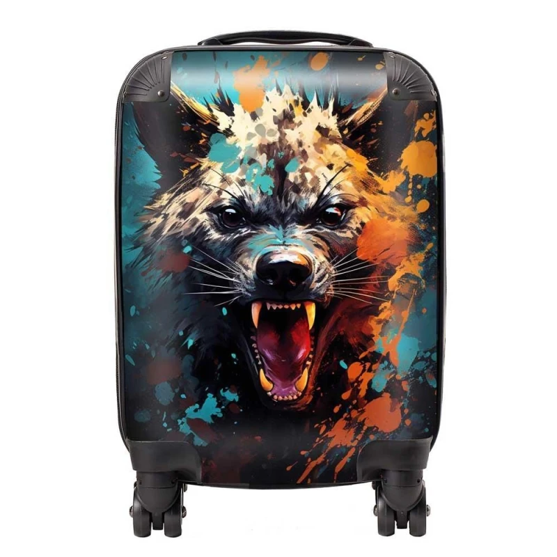 Image of Warren Reed - Designer Splashart Angry Hyena Face Suitcase in Blue Size: Medium Blue Unisex Medium